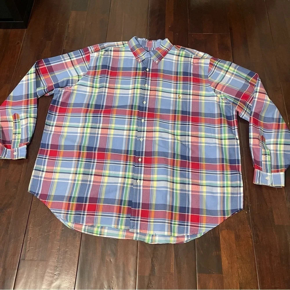 Ralph Lauren Long Sleeve Button Down Men’s 3X Big Blue Red Multicolor
